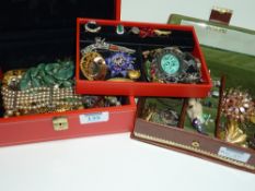 Vintage brooches, watches etc in two jewellery boxes