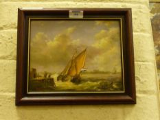'Dutch Fishing Boat Returning to Port' oil on board signed