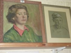 'Mrs Newman' portrait oil on canvas by A Pendered and a sketch by the same artist