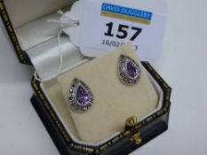 Amethyst and marcasite ear-rings stamped 925