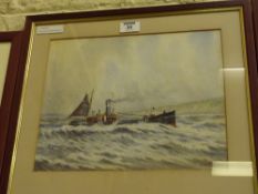 Scarborough Boat 'SH47' off the Coast watercolour signed and dated G Hutton 1938