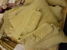 Pair of quality interlined beige and gold leaf embroidered curtains with tiebacks 122 x 203cm drop
