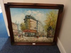 Parisian street scene pair of oils on board, signed by Burnett