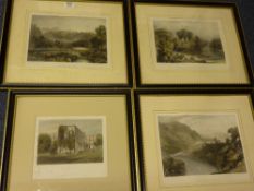 'Rievaulx', 'Wycliffe near Rokeby' et al, set of four 19th Century coloured engravings after JMW