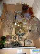 Victorian inkwells, ship in a bottle and other glassware in one box