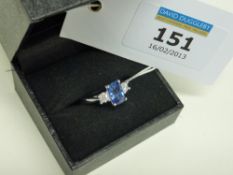 Sapphire (approx 1.60 carat) and diamond three stone ring hallmarked 18ct