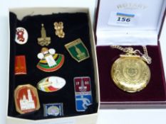 Rotary pocket watch and Olympic badges