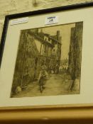 'Porrits Lane' Scarborough 19th century etching by J Young