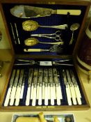 Edwardian dessert and fish service - 6 place settings, ivory handles in oak presentation case