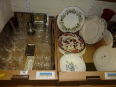 Cut crystal glassware, Royal Worcester gateau plate, Masons Mandalay plate, Leeds Creamware dish
