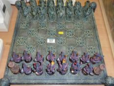 Mythical dragon chess set and board
