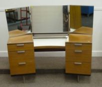 Teak vintage/retro curved dressing table with mirrors and stool