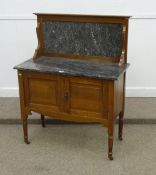 Edwardian walnut wash stand with marble top and raised back