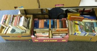 Collection of Arthur Mee local history books, war books, Giles cartoons etc in three boxes
