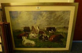 Cattle in Landscape after Eugene Boudin and three other impressionist prints
