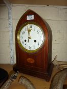 Edwardian inlaid mahogany clock with quartz movement