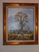 Trees in Landscape oil on canvas signed K R Wilkinson