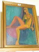 Female nude study oil on board attributed to Sonia Delaney signed with initials