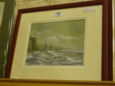 'Whitby Piers' watercolour signed by Desmond Gordon Sythes dated 1983