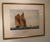 'Ketch Rigged Barge' watercolour signed by Jack Rigg