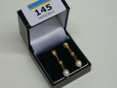 Pair of pearl fancy pendant ear-rings stamped 375