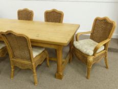Rectangular pine farmhouse dining table and six 4+2 chairs