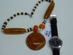 Amber necklace and a watch