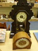 Late 19th Century 'Gingerbread' clock by the Ansonia Clock Co with alarm and Art Deco walnut