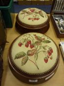 Pair of Victorian walnut framed embroidered footstools