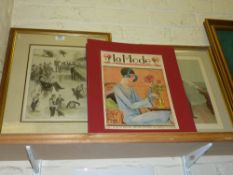 Billiards Scenes, a Spy cartoon and similar colour print; five 1920's reproduction colour prints