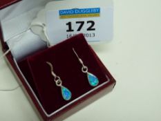 Pair of blue opal drop ear-rings stamped 925