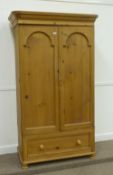 Victorian style solid pine double wardrobe with drawer