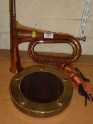Original copper hunting horn by Kohler & Son, Victoria Street, Westminster, London, a copper bugle