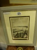 Scarborough Harbour, etching signed in pencil by Walter Lishman (1900-1986)