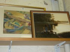 Fishermen on the Jetty colour proof signed and numbered by the artist Gillian M Hobbs 199/850 and