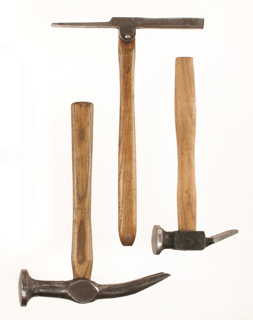 Three boot makers hammers (two by BARNSLEY) with ash handles G++