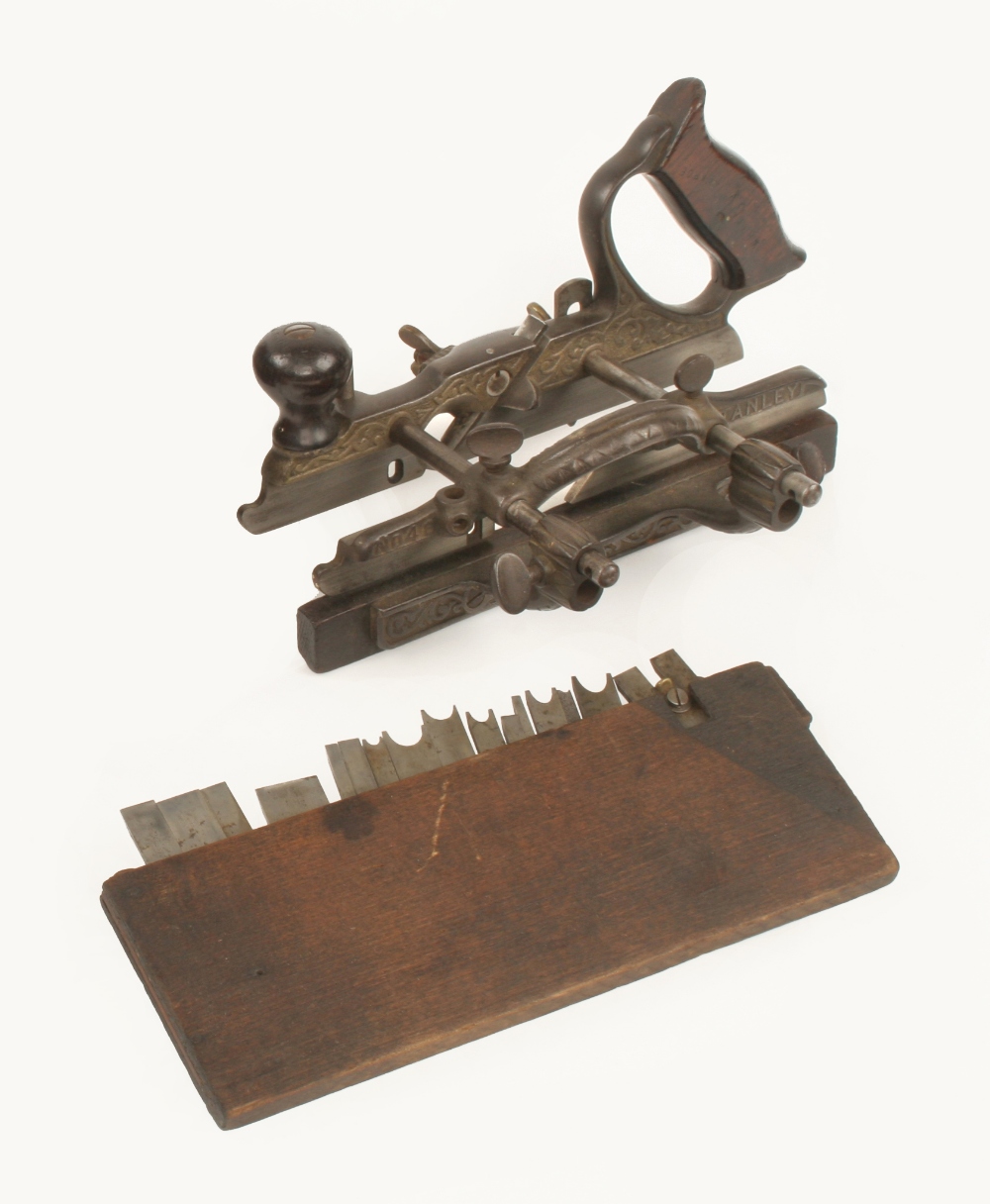 An early STANLEY No 46 combination plane c/w 17 boxed cutters (illustrated Russell fig 939) lacks