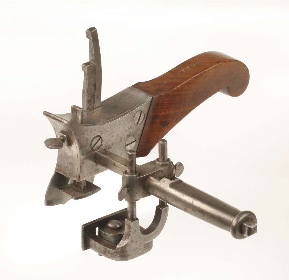 A very fine quality French coachbuilders plough plane of unusual design with fruitwood pistol grip