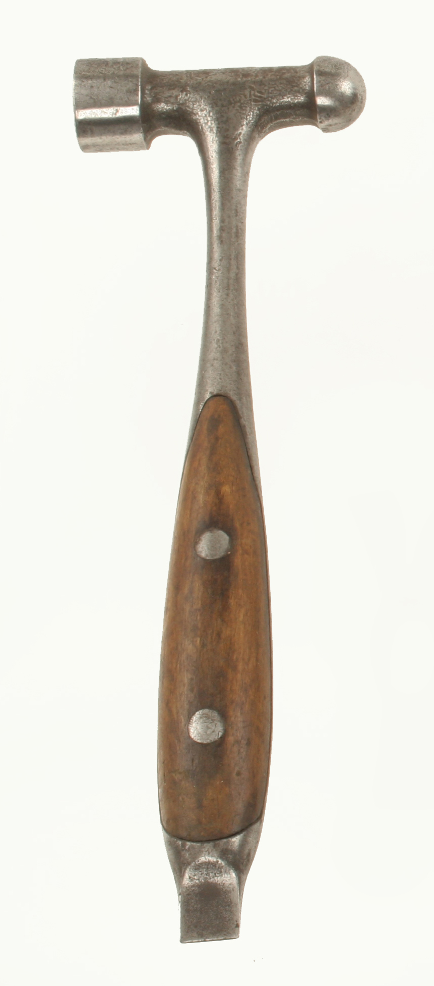 An unusual combination hammer with rounded pane, screwdriver and beech scales handle G+