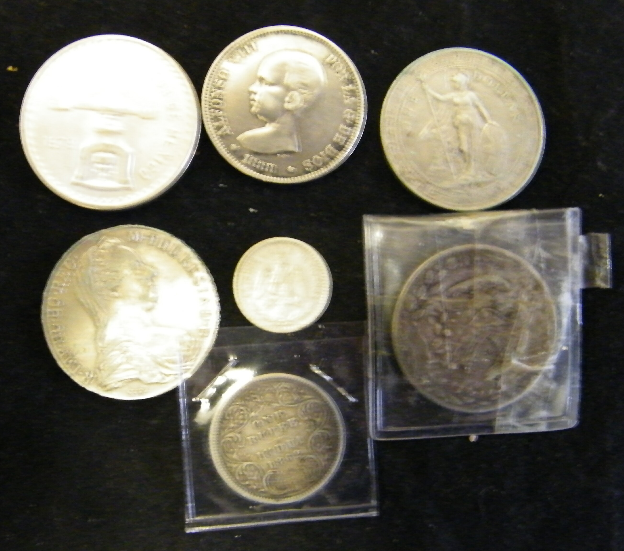 Trade $ 1911, Spain 5 Pesetas 1888, Mexico 1oz silver 1979 etc.