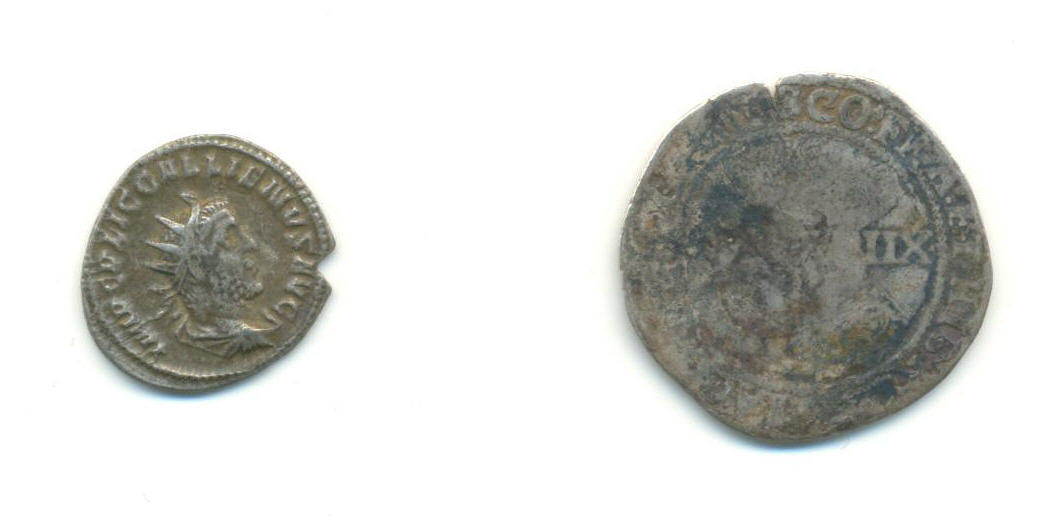 James 1st shilling, worn together with Roman coin Gallienus.