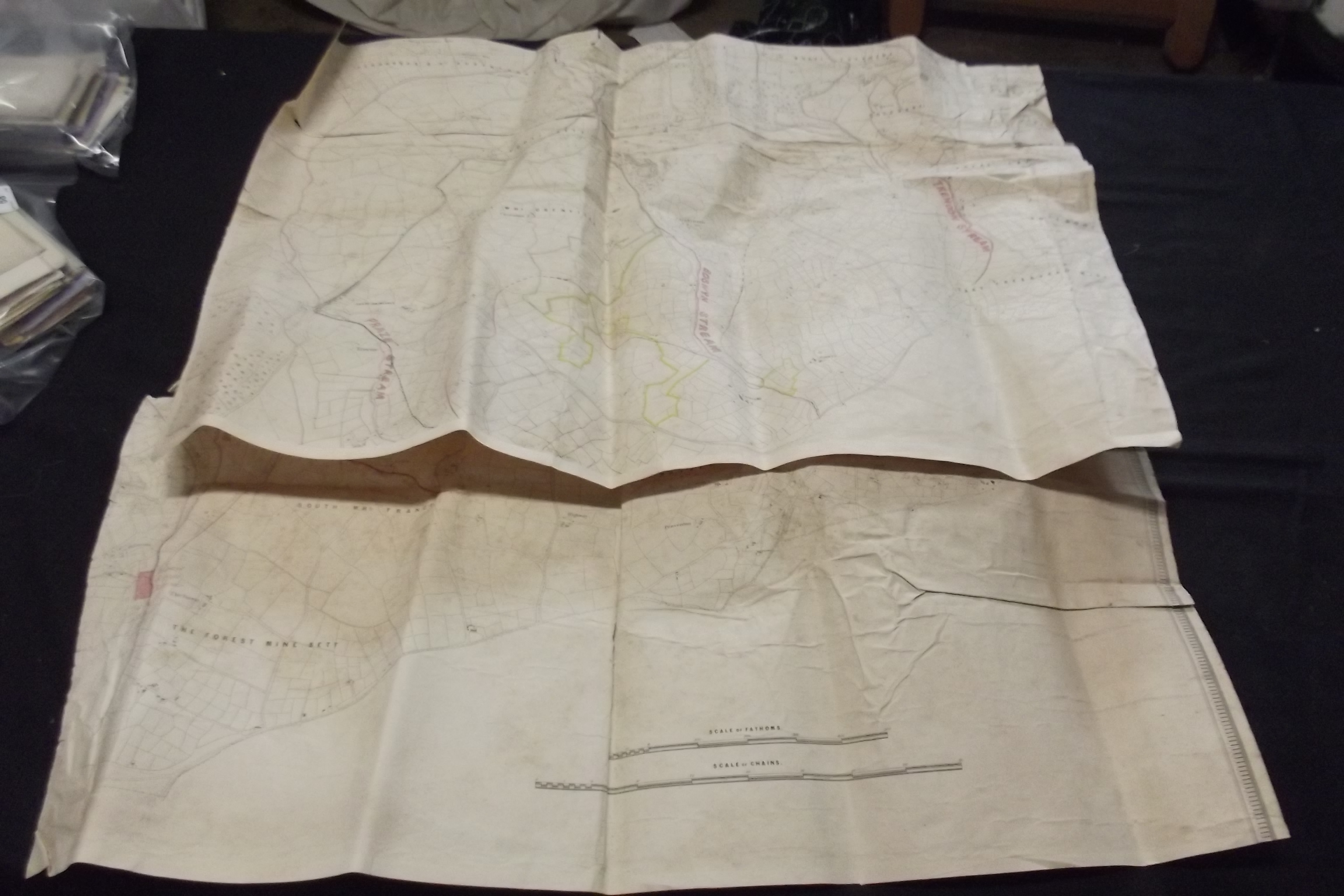 CAMBORNE AND AREA.  Large printed mining map now in rough section showing all the mines c1870.