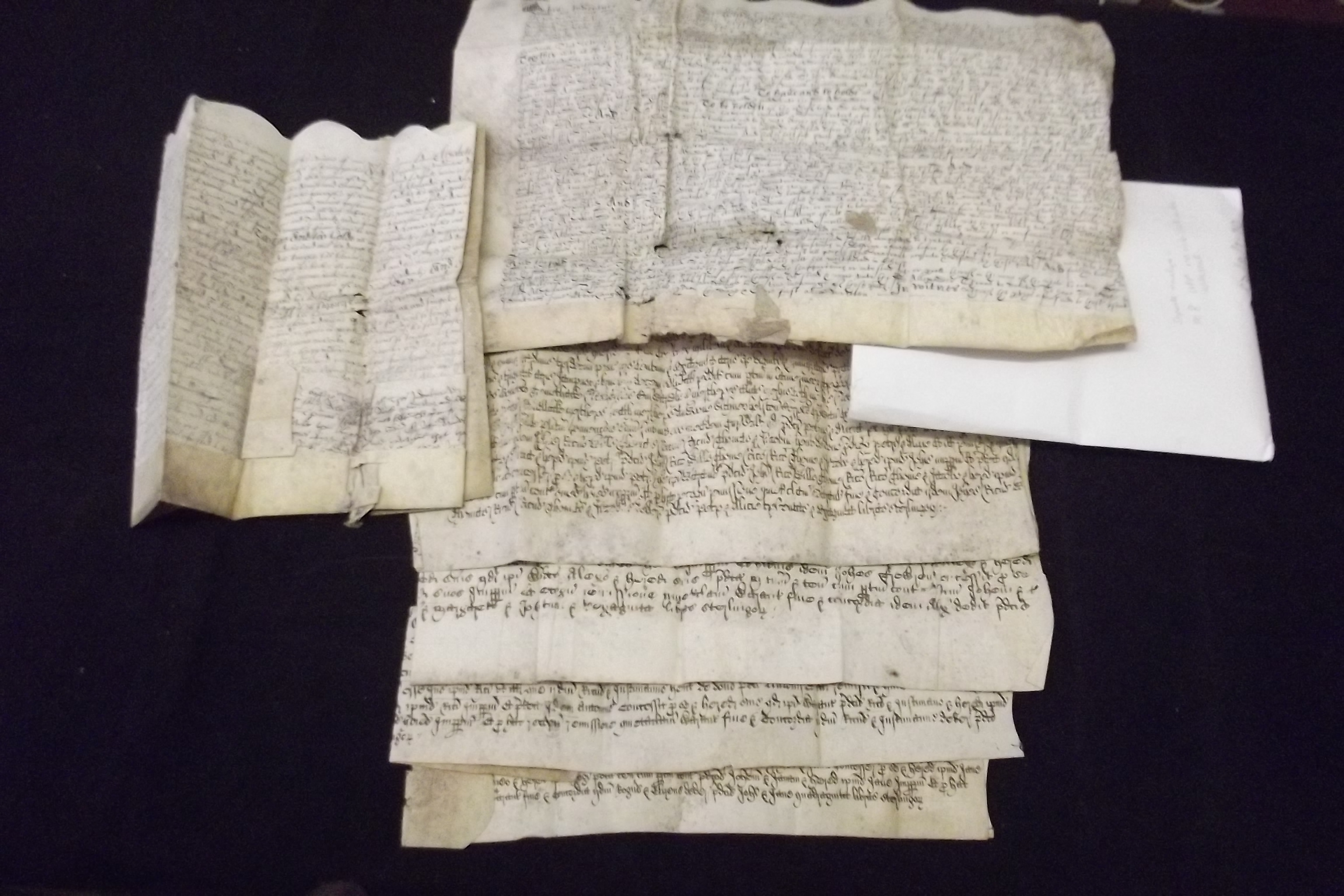 BOSWIN.  Elizabethan vellum indentures (seven) 1574 - 1610.  Lanes in Boswin, Camborne, Illogan,