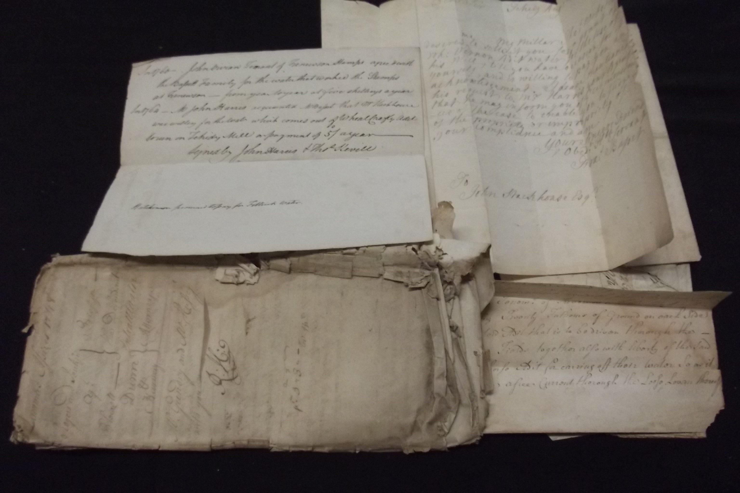 ADIT WATERS. Six manuscript notes and letters 1740-1764 Tehidy Mill etc; plus Lammas Assizes 1748 re