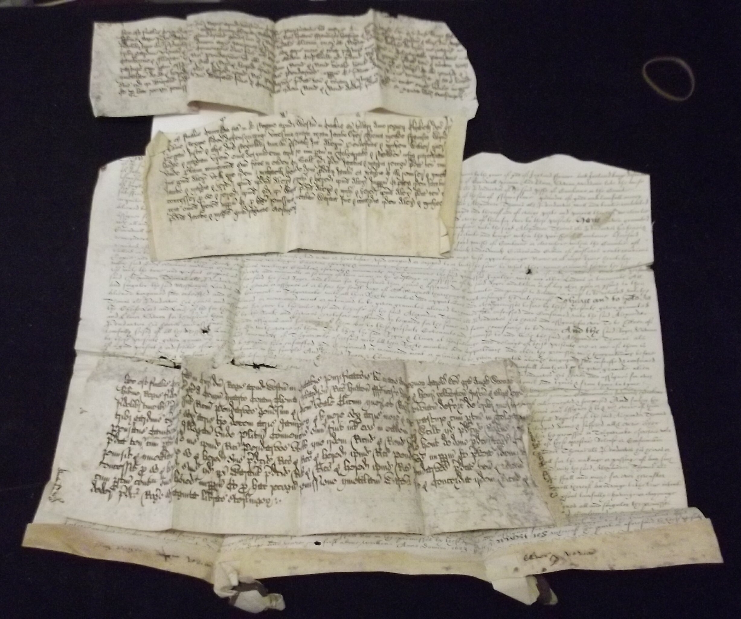 TOLGARRICK.  Elizabethan and later vellum indentures 1582 - 1629 (four).  Lands in Tolgarrick,