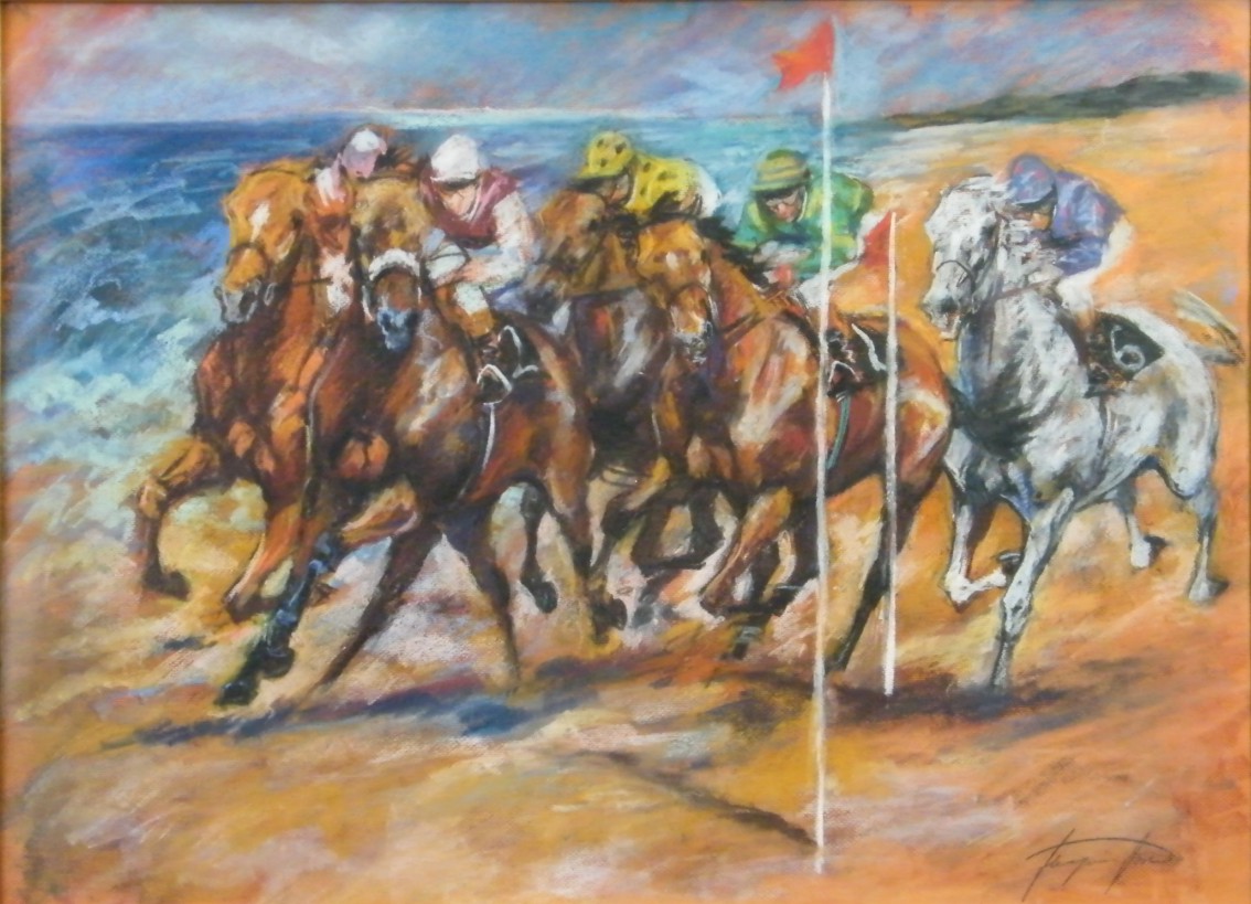 JACQUIE JONES
Racing on the sands.
Colour pastel.
Signed.
53 x 73cm