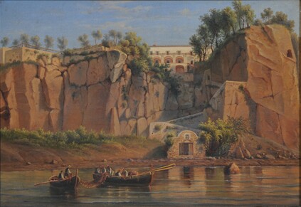 Attributed to G. GIANNI
Fishing boats before a cliff top villa.
Oil on canvas.
28 x 41.5cm.