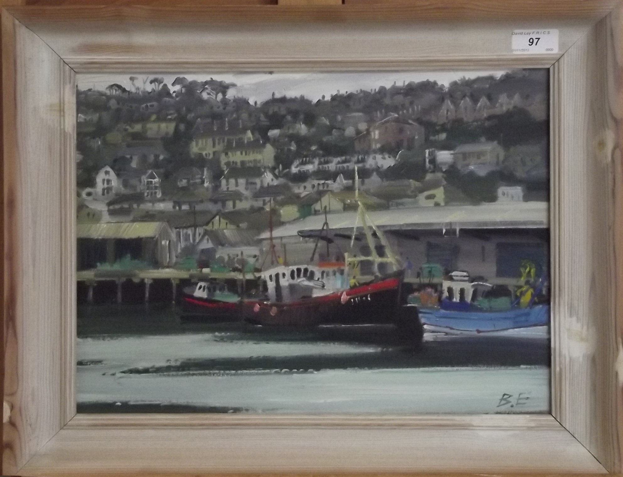 BERNARD EVANS
Newlyn Harbour.
Oil on canvas.
Signed with initials.
30 x 40cm.