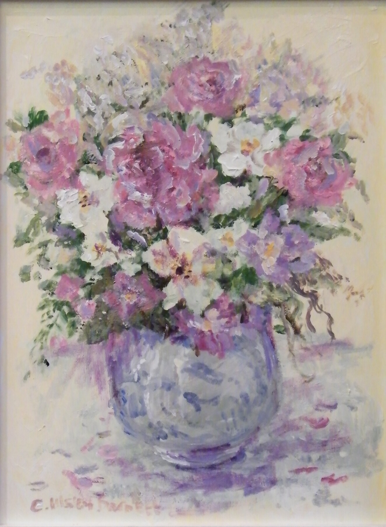 CAROLINE ILLSLEY BARNETT
Still life of flowers.
Acrylic on canvas.
Signed.
60 x 44.5cm.