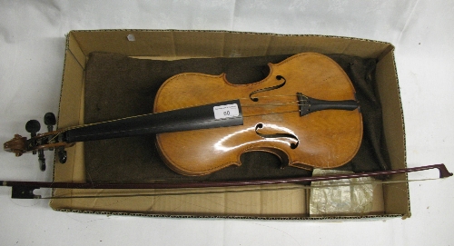 A German Saxony violin, circa 1900, with two piece medium curl maple back and medium grain spruce